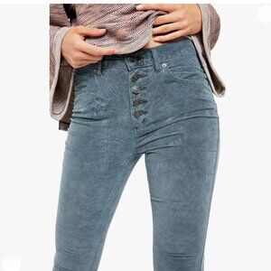 We The Free Dark Grey Sunchaser Corduroy Skinny Pants Front Button Size 25